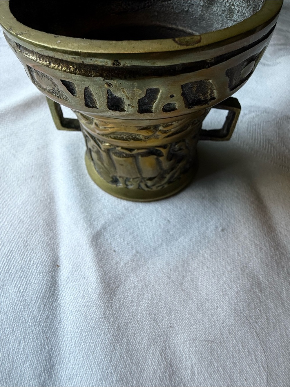 Antique Brass Decorative Mortar Vase